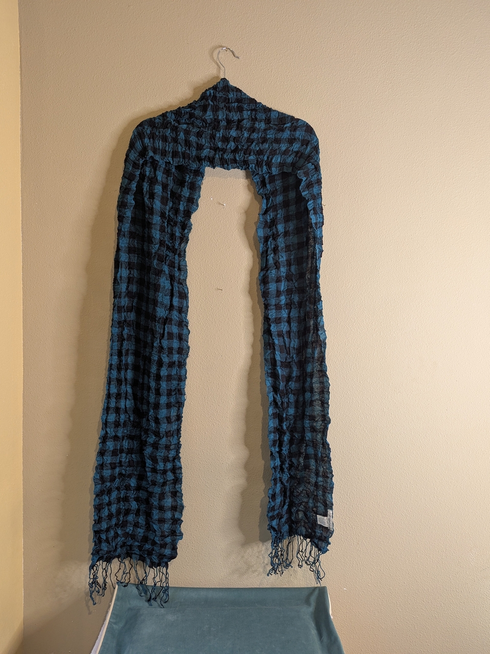 Kenneth Cole Blue and Black Checkered Lightweight Scarf